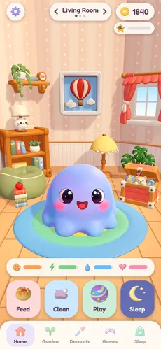 Pori clean and smiling on the rainbow rug in the living room