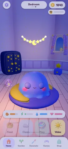 Pori asleep in a moon bed under a garland of glow stars