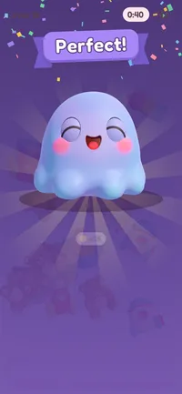 A win screen that says “Perfect!” with three stars and a happy Pori